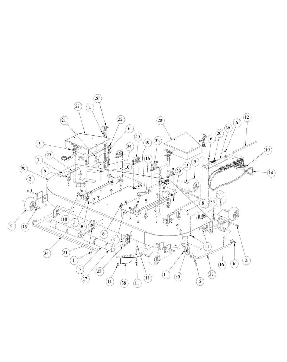 Fabricated Cutter Deck Diagram and Parts List for M72-KW LC-53AB5GFZ750-29HP-DFI-OHV-LC Cub Cadet Lawn Tractor